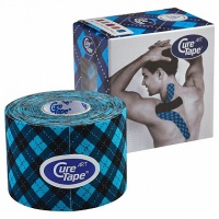 тейп кинезиологический curetape art tartan, черно-голубой